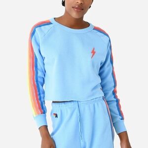 Aviator Nation Light Blue Sweatshirt with Rainbow Stripes Size Medium
